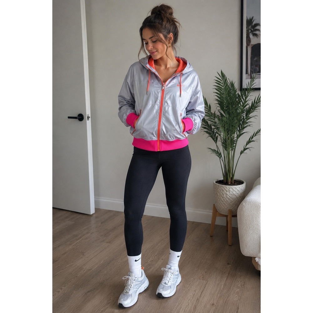 Nike Windbreaker Women S Pink Orange Hooded Y2K HTF Jacket Metallic Sample Rare